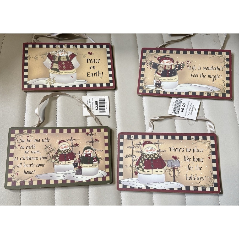 Snowman Christmas Hanging Plaque Lot Set of 4 Holiday Wall Decor Hobby Lobby